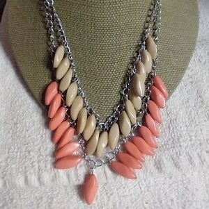 Silvertone orange cream bead chain necklace fall